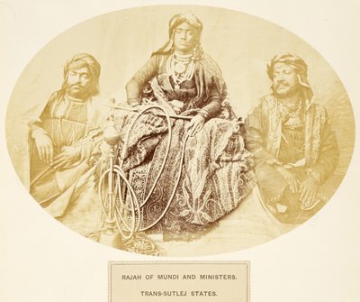 Rajah of Mundi and Ministers, Trans-Sutlej States, from The People of India, by J. Forbes Watson, published 1868 by English Photographer
